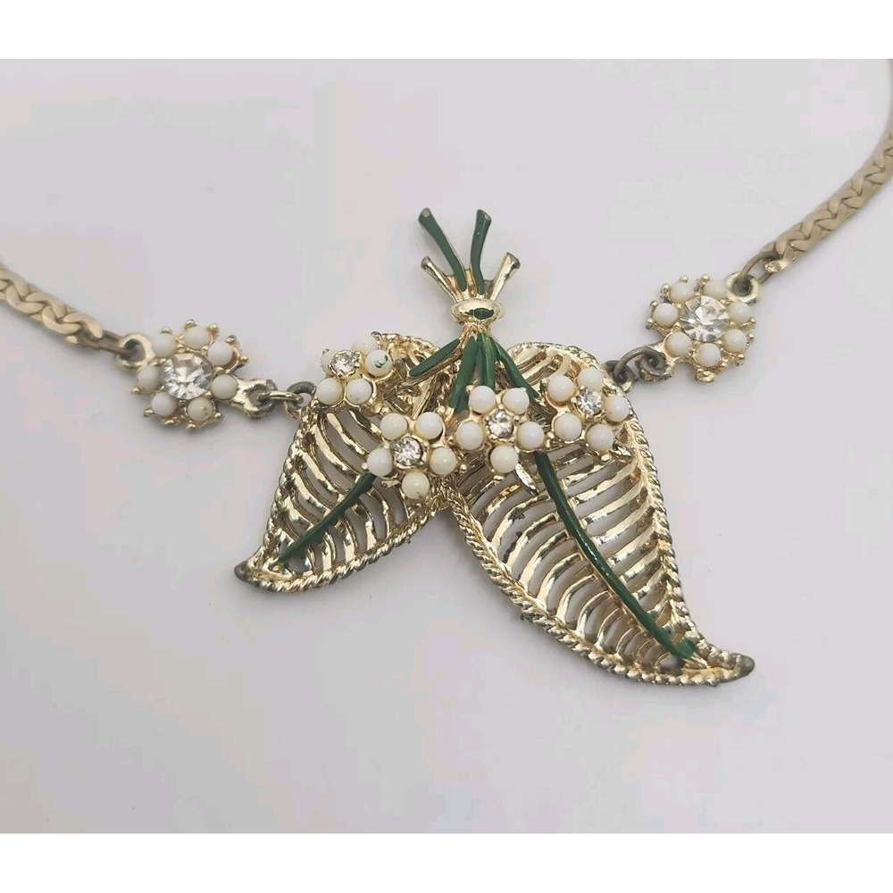 Vintage Coro Modified Floral Enamel Rhinestone Gold Tone Statement Choker READ